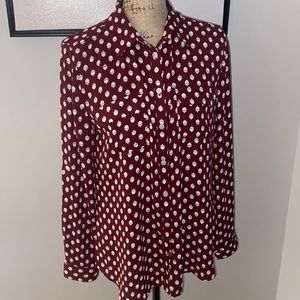 Loft Red and White Acorn Long-Sleeve Blouse